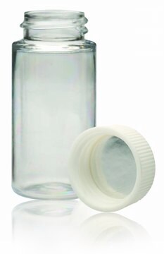 WHEATON&#174; liquid scintillation vial with seperate foamed PE lined PP cap lips on vial transparent PET bottle, capacity (20), screw cap, case of 500&#160;ea Vials shrink-wrapped trays Screw caps in a separate sealed tray