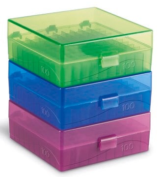 Microtube Storage Box blue polypropylene, pk of 5, Holds 100 x 1.5-2.0 mL tubes