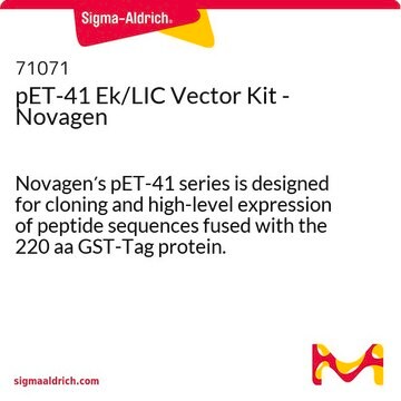 pET-41 Ek/LIC Vector Kit - Novagen Novagen&#8242;s pET-41 series is designed for cloning and high-level expression of peptide sequences fused with the 220 aa GST-Tag protein.