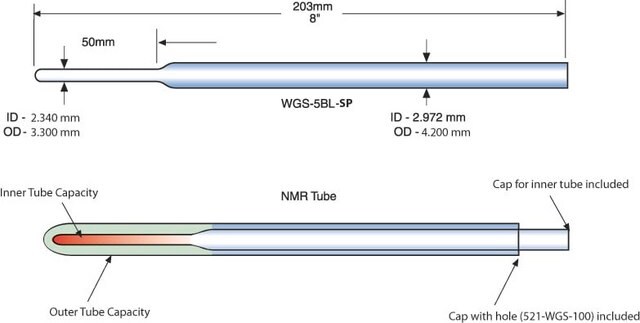 Wilmad&#174; Coaxial Insert stem L 50&#160;mm, reference capacity 200 µL, sample capacity 260 µL