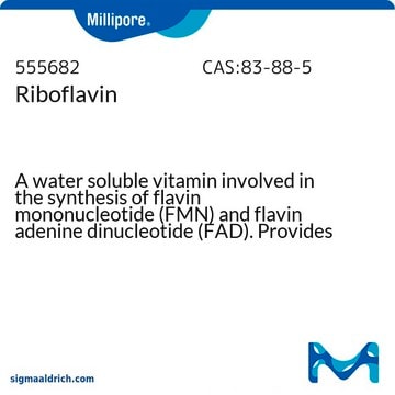 Riboflavin A water soluble vitamin involved in the synthesis of flavin mononucleotide (FMN) and flavin adenine dinucleotide (FAD). Provides protection against oxidative damage.