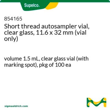 Short thread autosampler vial, clear glass, 11.6 x 32 mm (vial only) volume 1.5&#160;mL, clear glass vial (with marking spot), pkg of 100&#160;ea