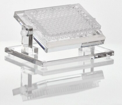 Well plate stand adjustable, tips single plate up to 45 degrees