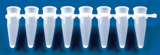 BRAND&#174; strips of 8 PCR tubes blue, without caps