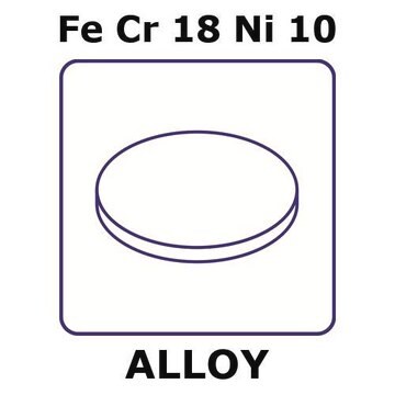 Stainless Steel - AISI 304 alloy, FeCr18Ni10 foil, 6mm disks, 0.015mm thickness, as rolled