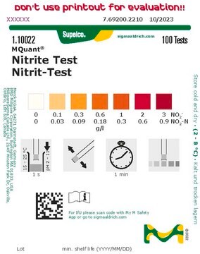 Nitrite Test colorimetric, 0.1-3&#160;g/L (NO2-), for use with MQuant&#174; StripScan App, MQuant&#174;