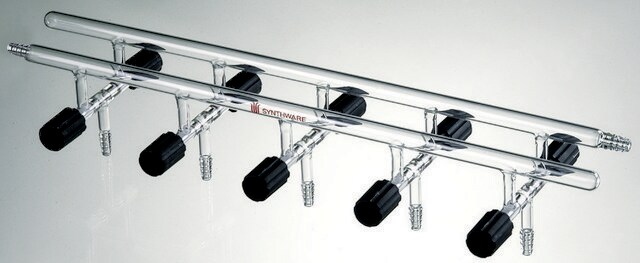 Synthware&#8482; Vacuum/Inert Gas Manifold with double bank and high vacuum valves number of ports, 5, Hose Connections: Front-left-right, Rear-left