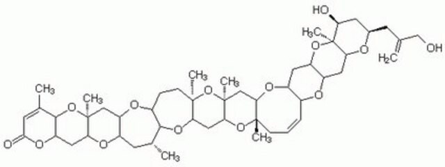 Brevetoxin PbTx-3, Ptychodiscus brevis Lipid-soluble polyether marine toxin produced by the red tide dinoflagellate, Ptychodiscus brevis, found along the Gulf Coast of Florida.