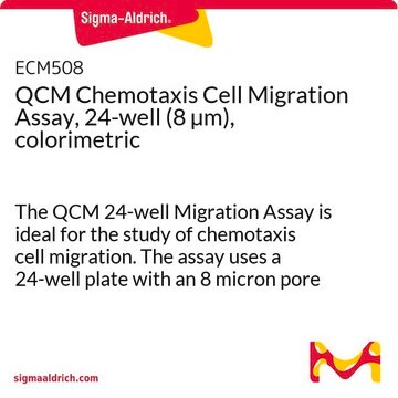 QCM Chemotaxis Cell Migration Assay, 24-well (8 &#181;m), colorimetric The QCM 24-well Migration Assay is ideal for the study of chemotaxis cell migration. The assay uses a 24-well plate with an 8 micron pore size, with colorimetric detection.