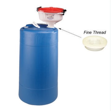 Waste solvent funnels for container cap. 15 - 55 gal, includes adapter, 2&#160;in. NPT, separate fine-thread screw cap