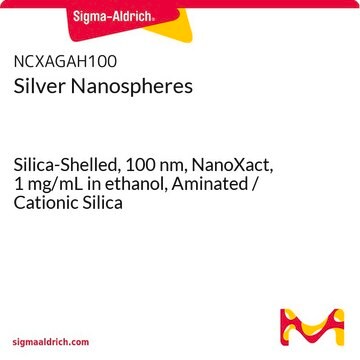 Silver Nanospheres Silica-Shelled, 100&#160;nm, NanoXact, 1&#160;mg/mL in ethanol, Aminated / Cationic Silica