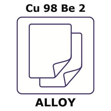 Copper/Beryllium foil, Cu98%/Be 2%, thickness 0.015&#160;mm, size 25 × 25&#160;mm, temper as rolled