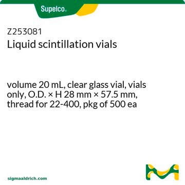 液体シンチレーションバイアル volume 20&#160;mL, clear glass vial, vials only, O.D. × H 28&#160;mm × 57.5&#160;mm, thread for 22-400, pkg of 500&#160;ea