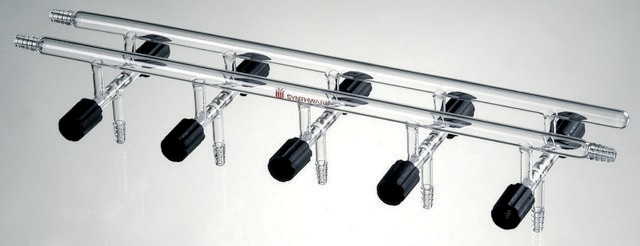 Synthware&#8482; Vacuum/Inert Gas Manifold with double bank and high vacuum valves number of ports, 5, Hose Connections: Front-left, Rear-right