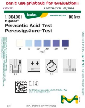 Peracetic Acid Test colorimetric, 5-50&#160;mg/L (peracetic acid), MQuant&#174;, for use with MQuant&#174; StripScan App