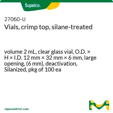 Vials, crimp top, silane-treated volume 2&#160;mL, clear glass vial, O.D. × H × I.D. 12&#160;mm × 32&#160;mm × 6&#160;mm, large opening, (6&nbsp;mm), deactivation, Silanized, pkg of 100&#160;ea